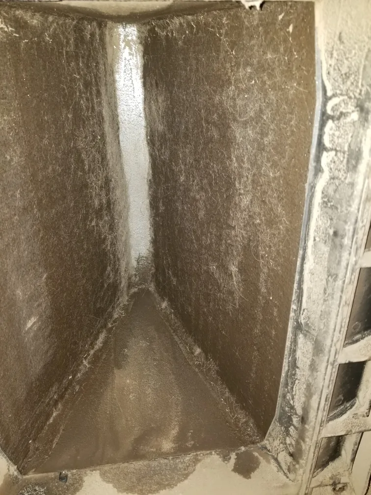 Dust-filled duct interior showing why regular air quality maintenance matters.